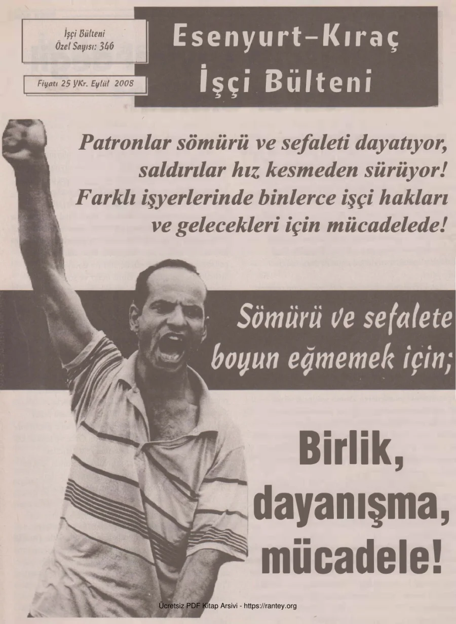Bülteni İşçi Bülteni Özel Sayı 346 Eylül 2008 kapak görseli