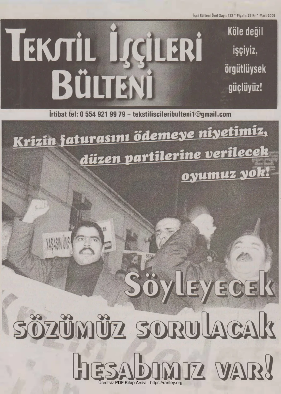Bülteni İşçi Bülteni Özel Sayı 422 Mart 2009 kapak görseli
