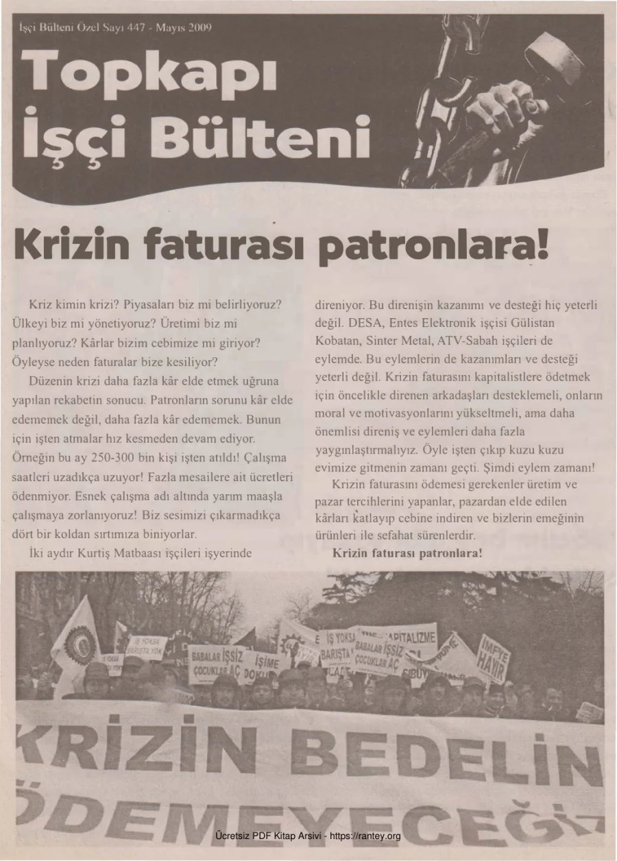 Bülteni İşçi Bülteni Özel Sayı 447 Mayıs 2009 kapak görseli