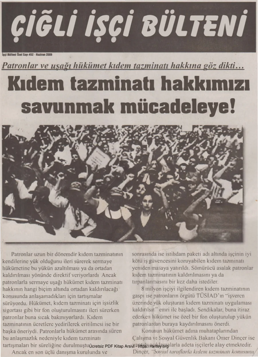 Bülteni İşçi Bülteni Özel Sayı 452 Haziran 2009 kapak görseli