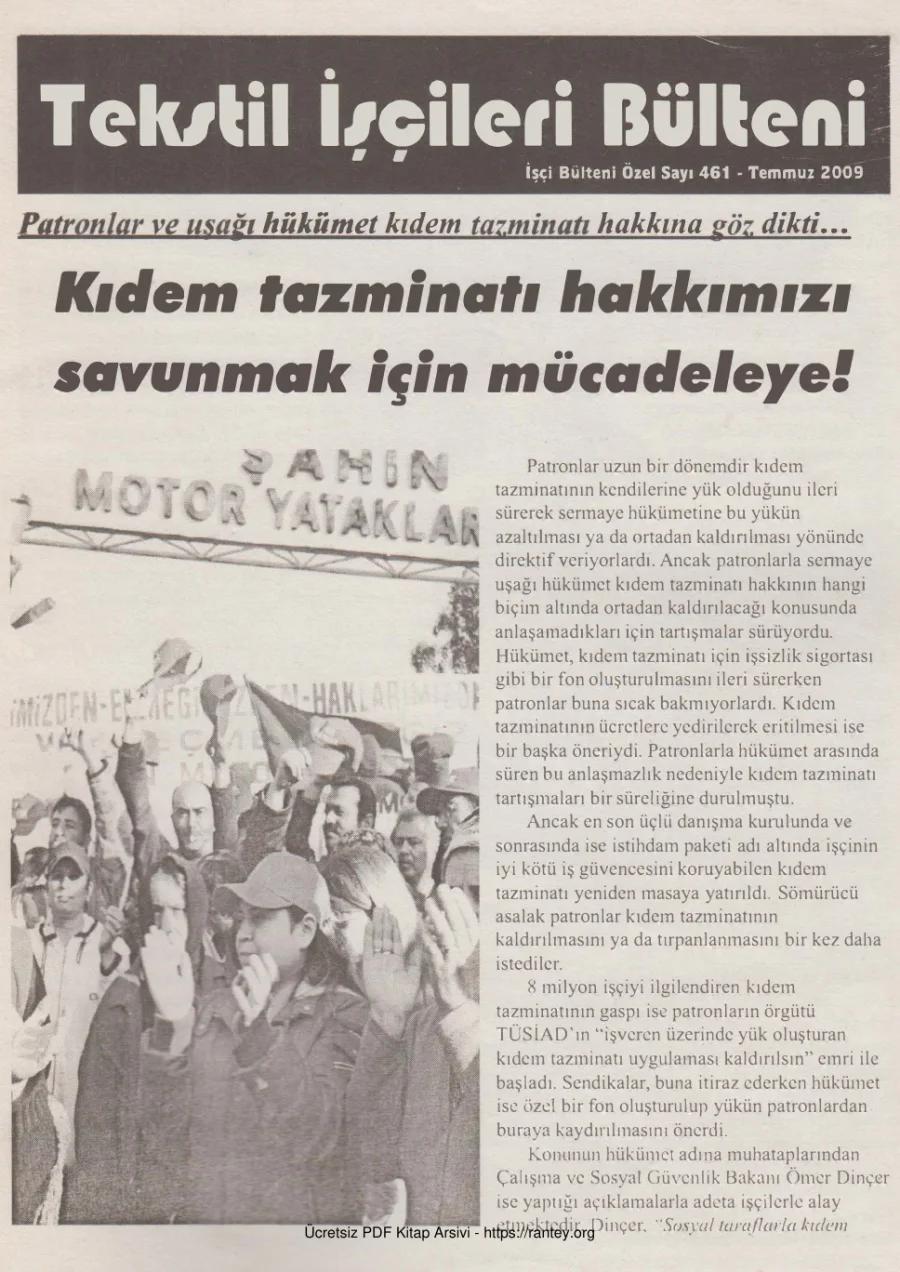 Bülteni İşçi Bülteni Özel Sayı 461 Temmuz 2009 kapak görseli
