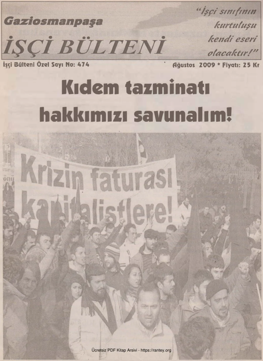 Bülteni İşçi Bülteni Özel Sayı 474 Ağustos 2009 kapak görseli