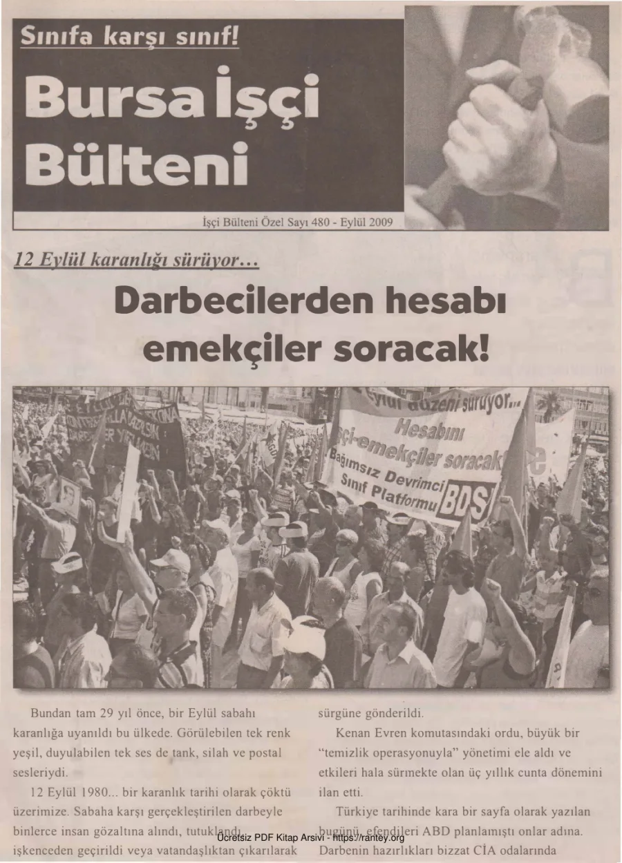 Bülteni İşçi Bülteni Özel Sayı 480 Eylül 2009 kapak görseli