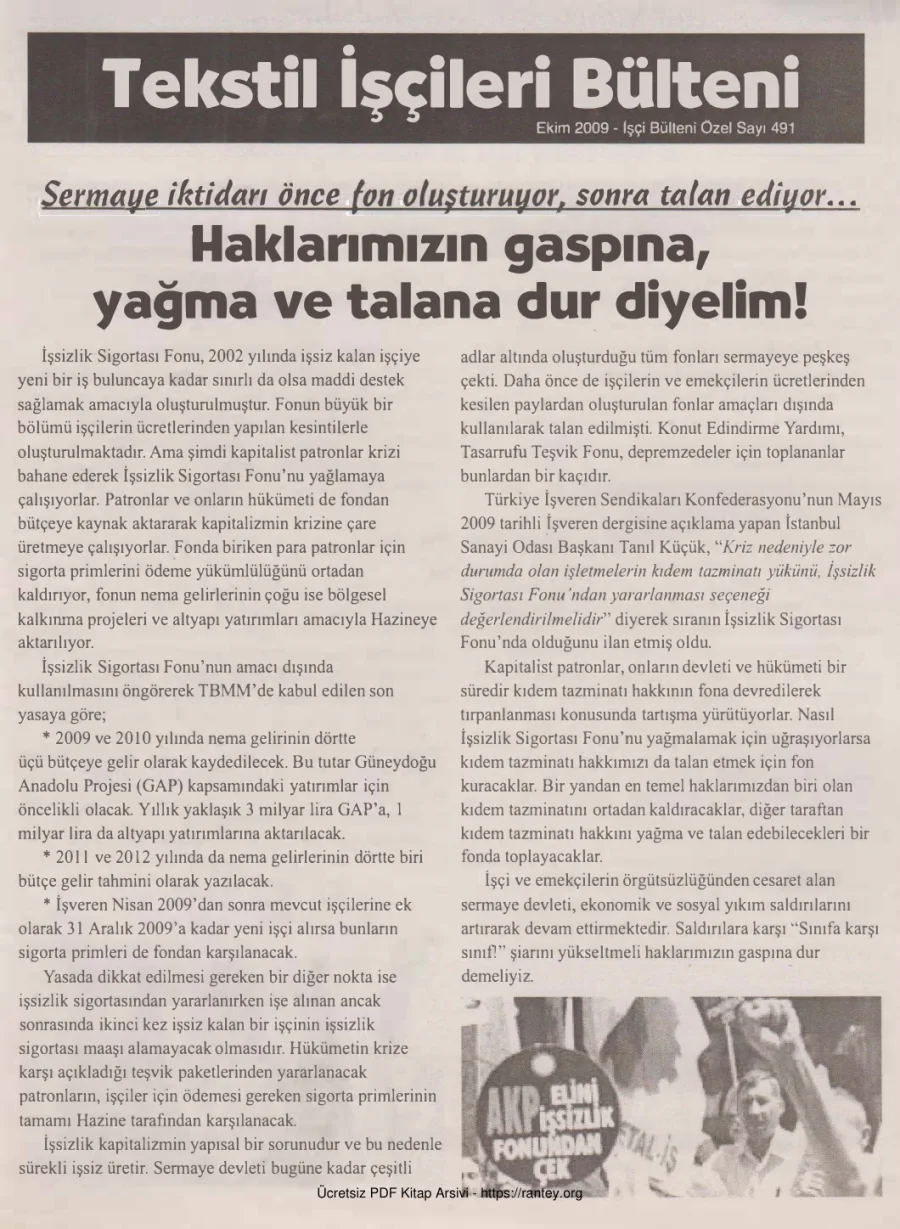 Bülteni İşçi Bülteni Özel Sayı 491 Ekim 2009 kapak görseli