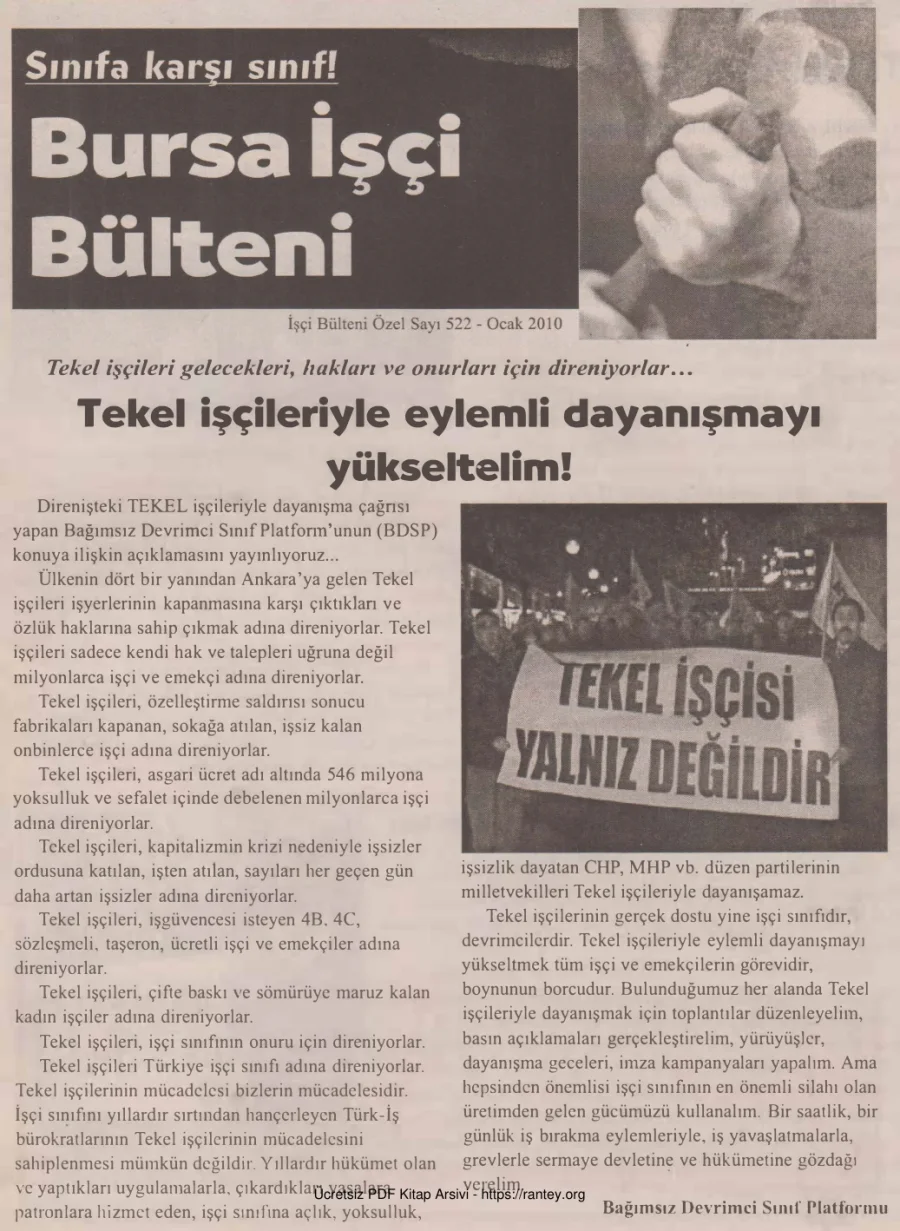 Bülteni İşçi Bülteni Özel Sayı 522 Ocak 2010 kapak görseli