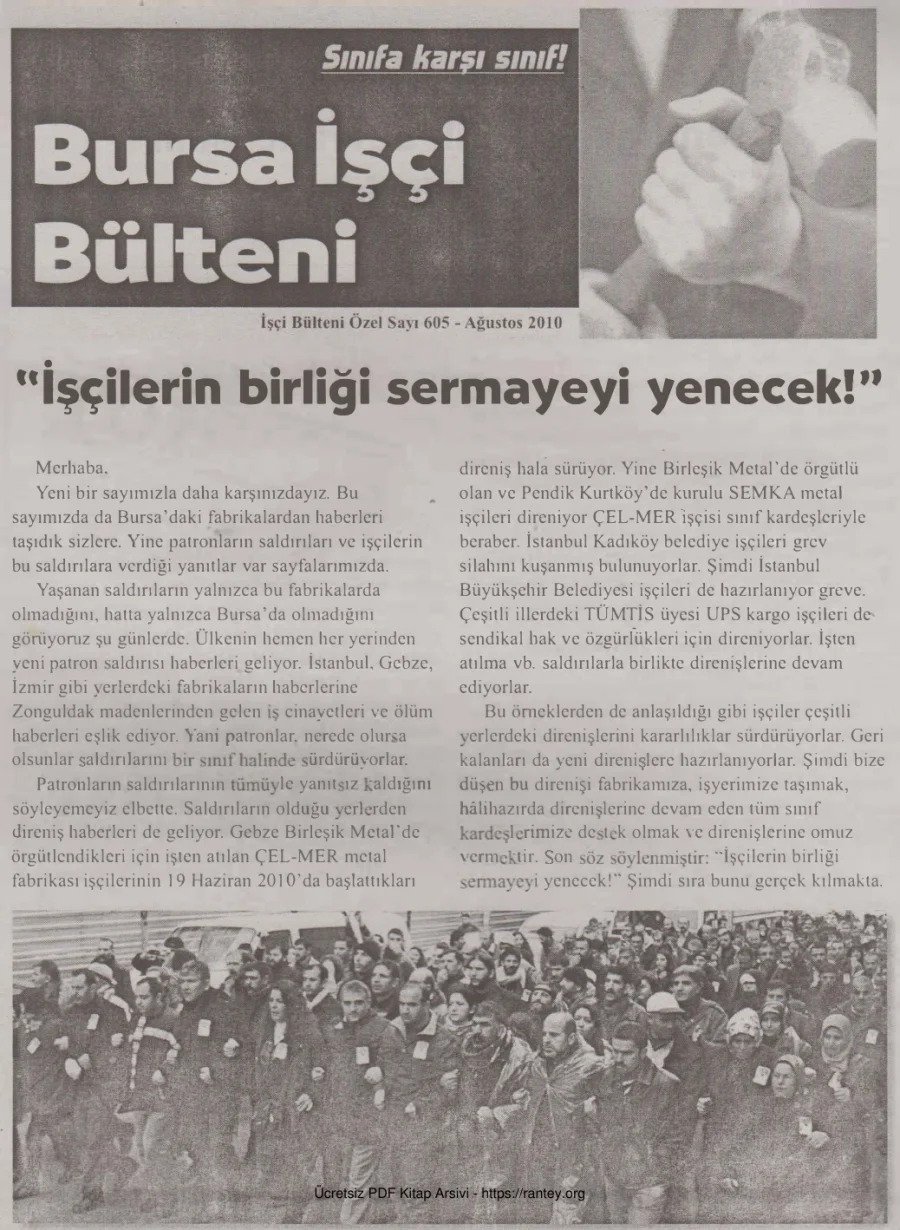 Bülteni İşçi Bülteni Özel Sayı 605 Ağustos 2010 kapak görseli
