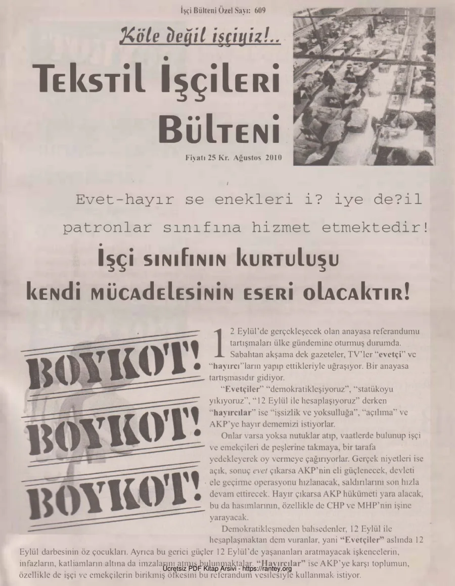 Bülteni İşçi Bülteni Özel Sayı 609 Ağustos 2010 kapak görseli