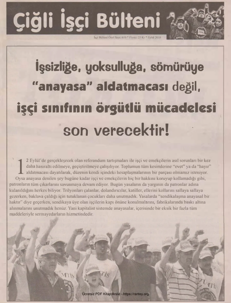 Bülteni İşçi Bülteni Özel Sayı 610 Eylül 2010 kapak görseli