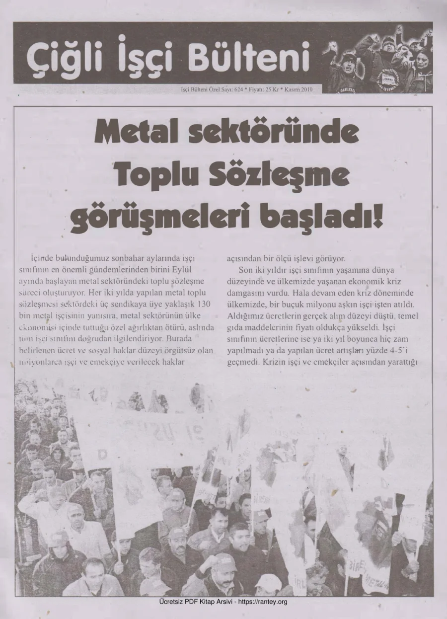 Bülteni İşçi Bülteni Özel Sayı 624 Kasım 2010 kapak görseli