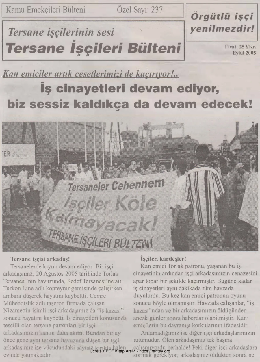 Bülteni Kamu Emekçileri Bülteni Özel Sayı 237 Eylül 2005 kapak görseli