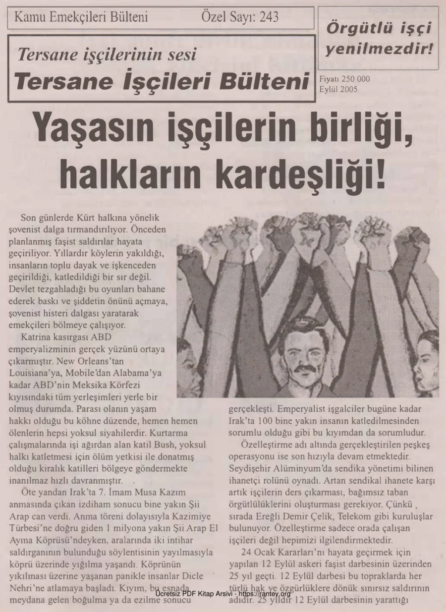 Bülteni Kamu Emekçileri Bülteni Özel Sayı 243 Eylül 2005 kapak görseli