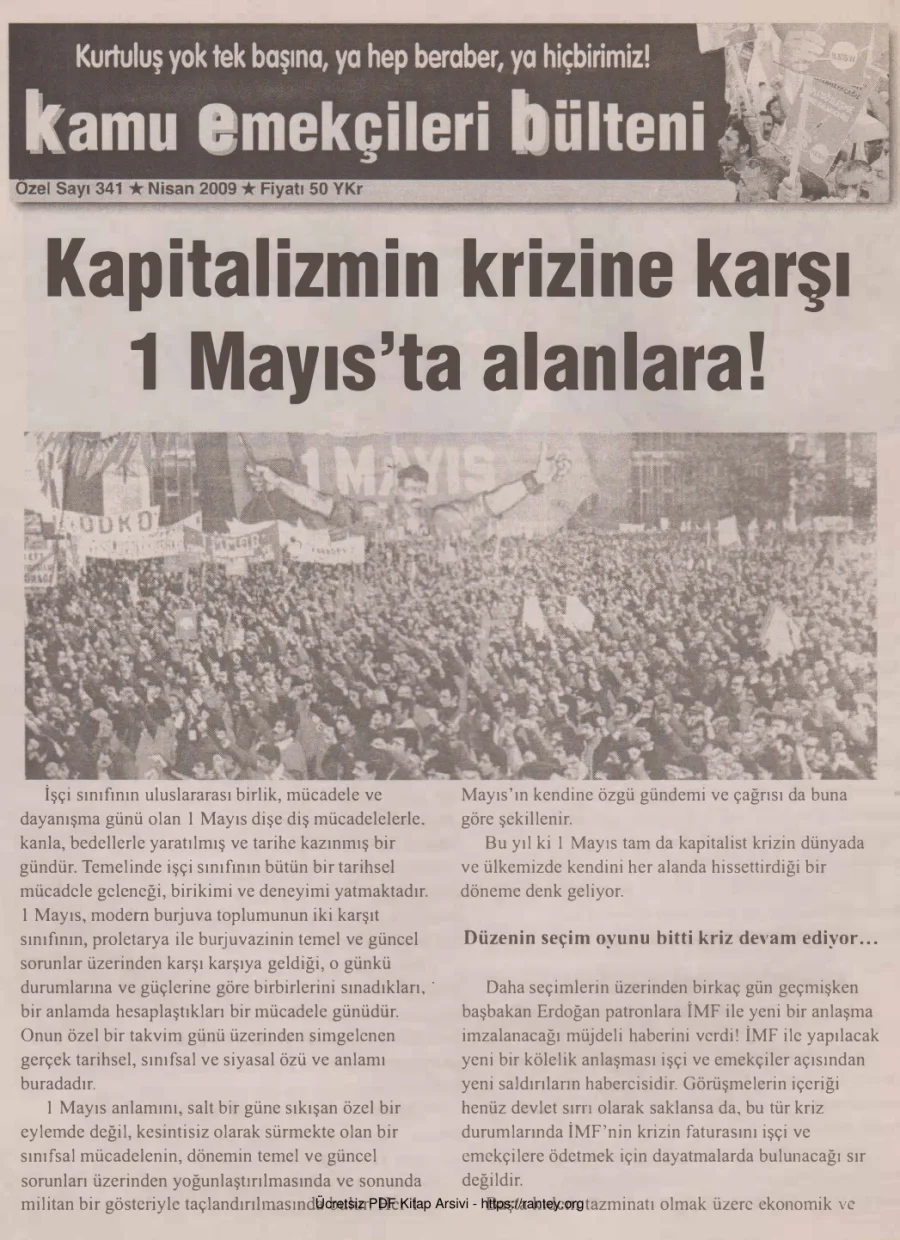 Bülteni Özel Sayı 341 Nisan 2009 1 Mayısta Alanlara kapak görseli