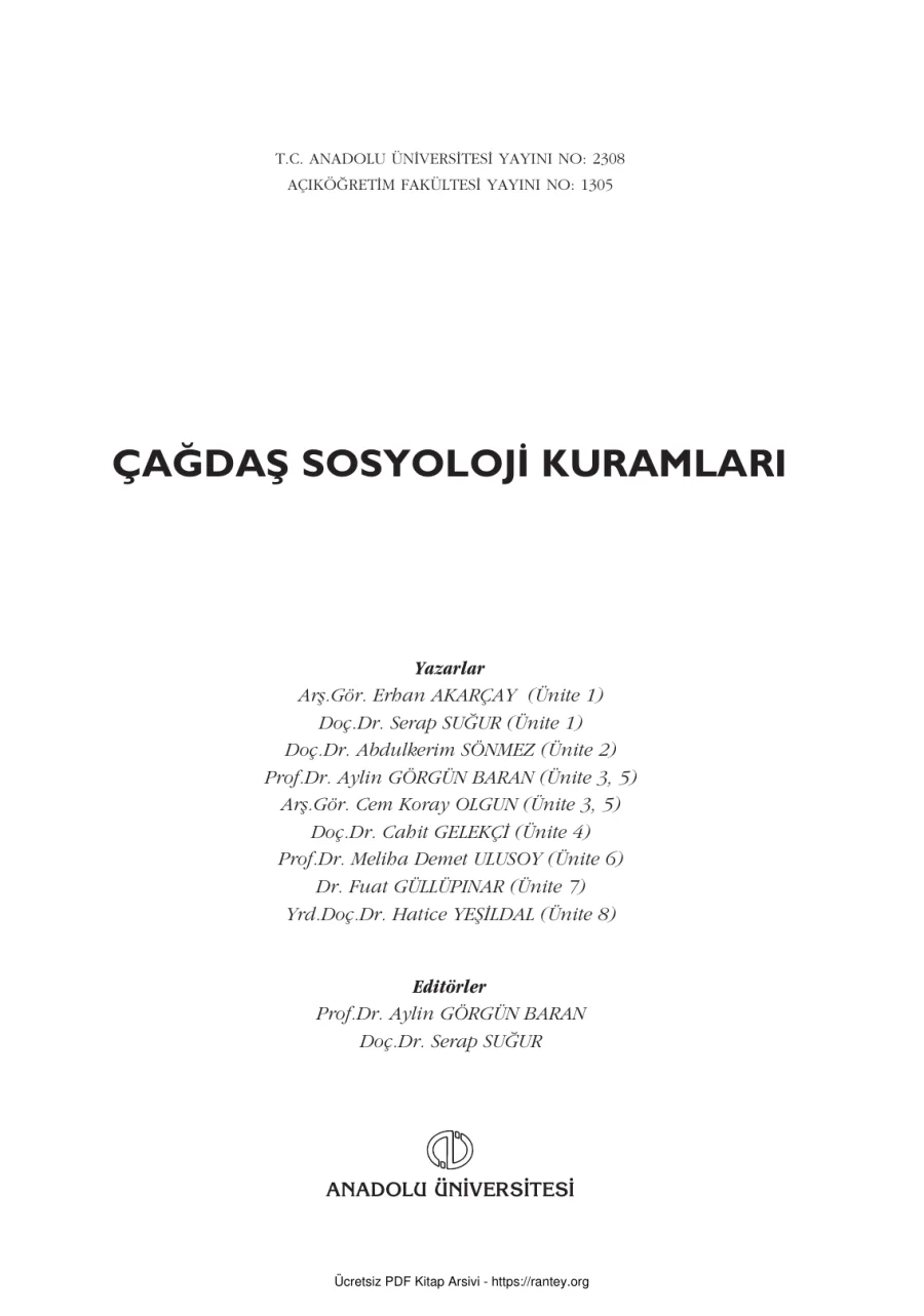 ÇağdaşSosyolojiKuramları2011 SOS301U kapak görseli