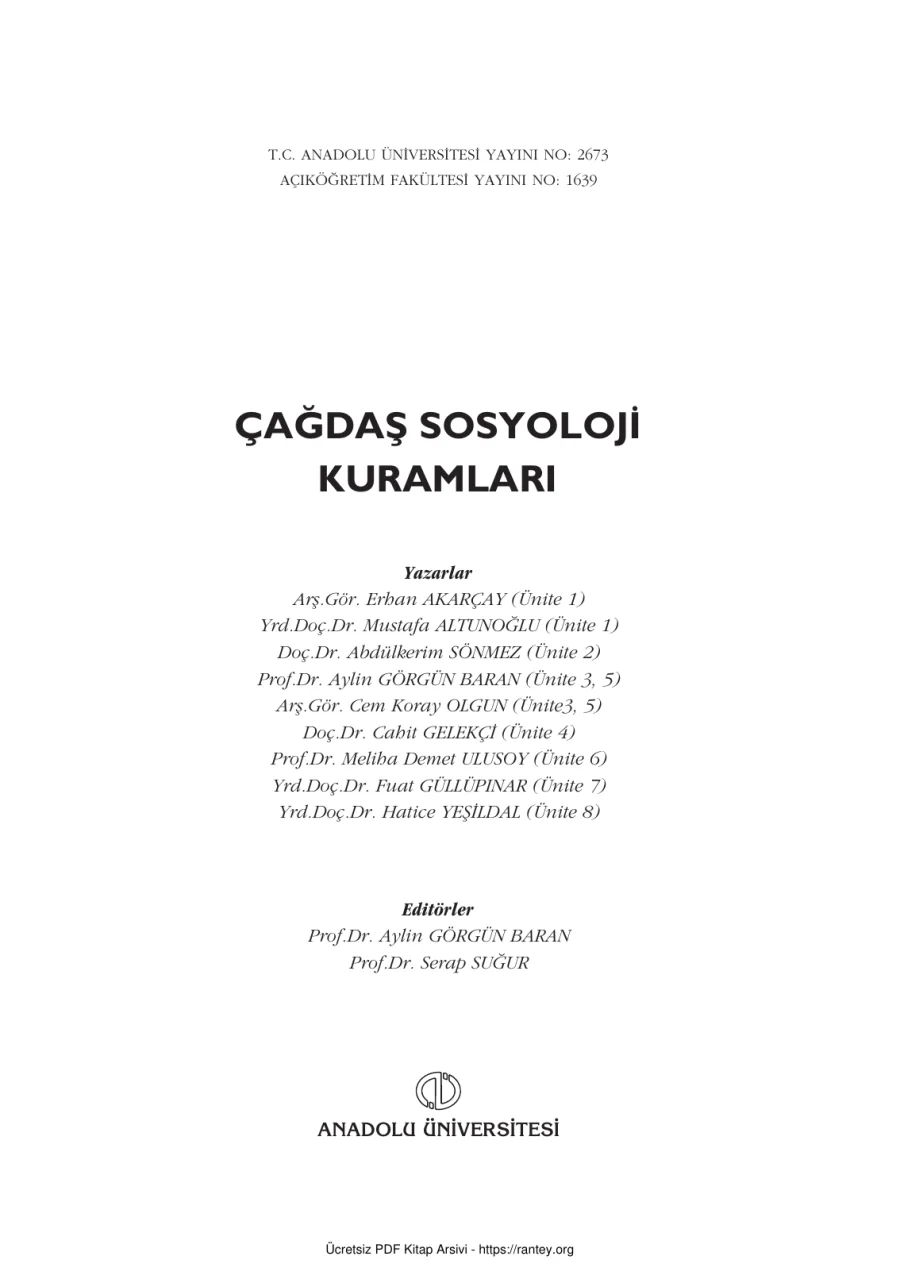 ÇağdaşSosyolojiKuramları2012 SOS301U kapak görseli