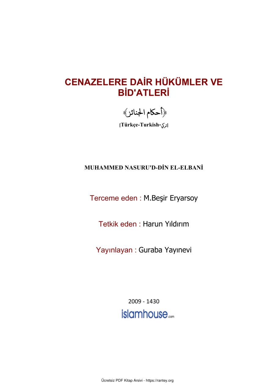 CENAZELERE DAİR Ebu Abdulmumin Tekin Mıhçı kapak görseli