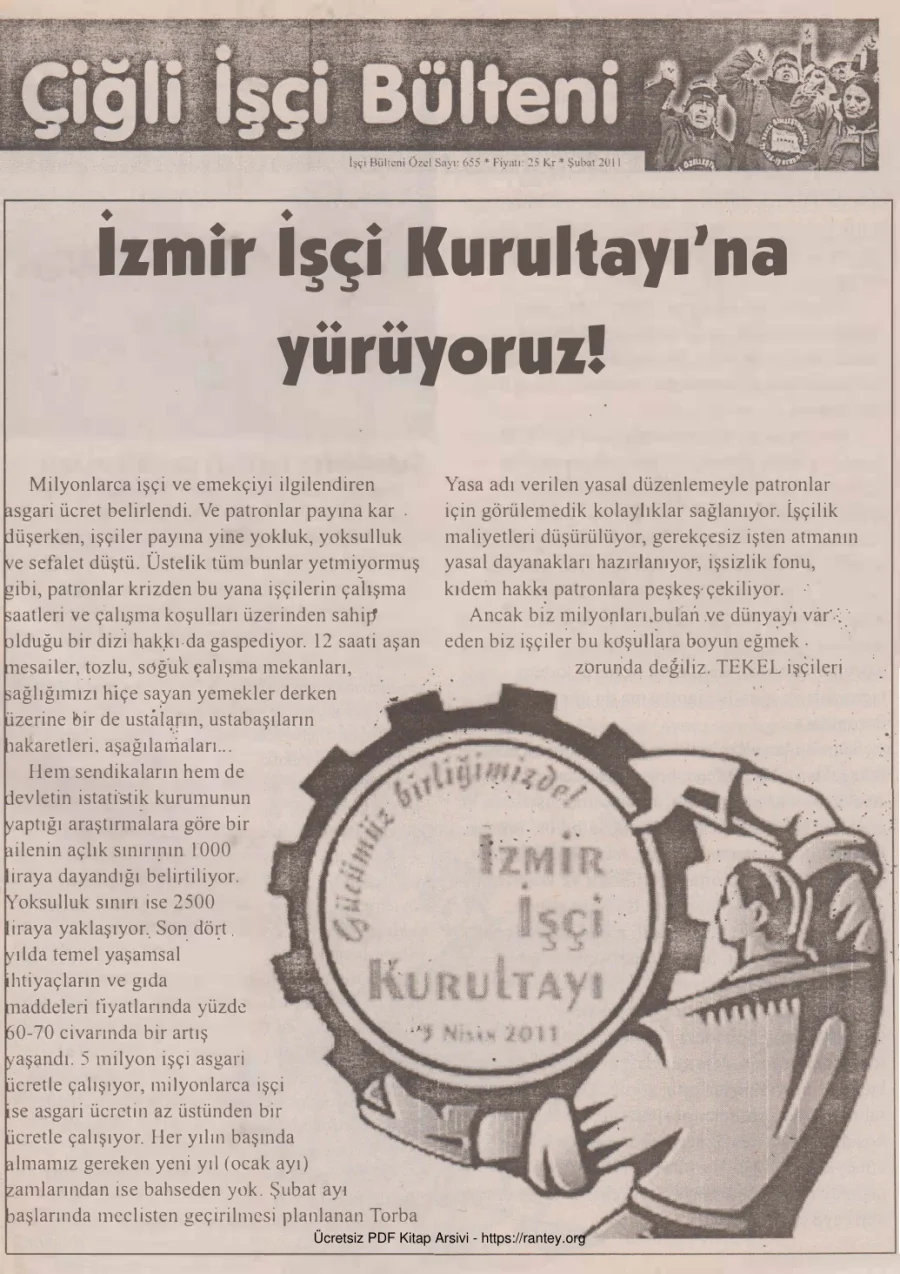 Çiğli İşçi Bülteni İşçi Bülteni Özel Sayı 655 Şubat 2011 kapak görseli