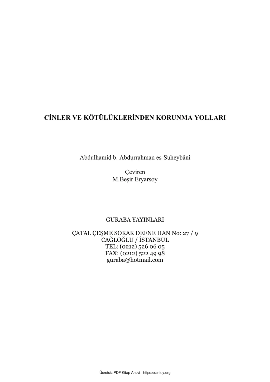 CİNLER VE KTULUKLERINDEN KORUNMA YOLLARI Abdulhamid b Abdurrahman es Suheybn Ebu Abdulmumin Tekin Mıhçı kapak görseli