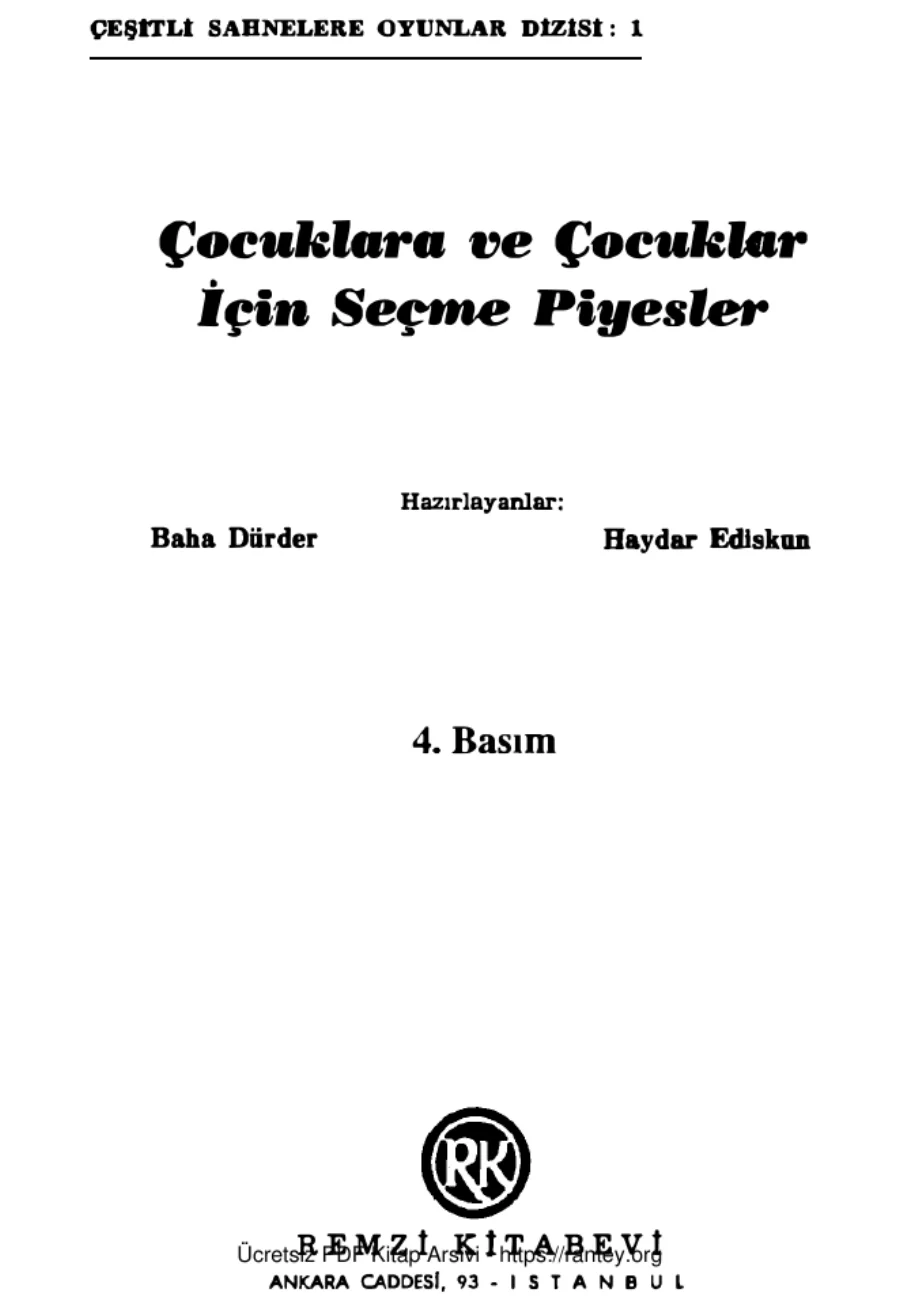 Çocuklara ve Çocuklar İçin Seçme Piyesler kapak görseli