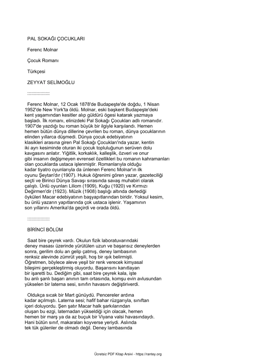 Cocuklari Ferenc Molnar kapak görseli