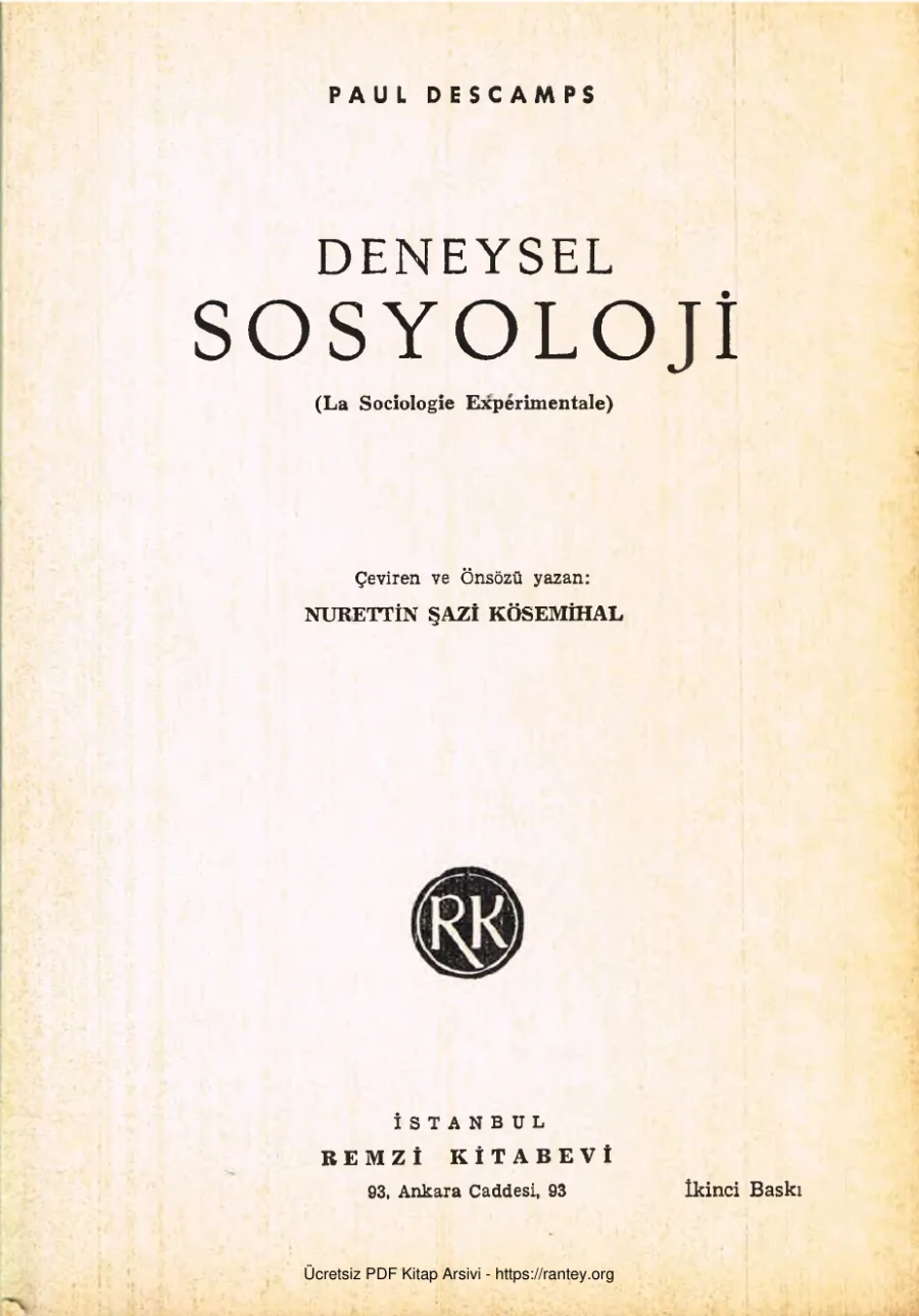 Deneysel Sosyoloji Remzi Kitabevi kapak görseli