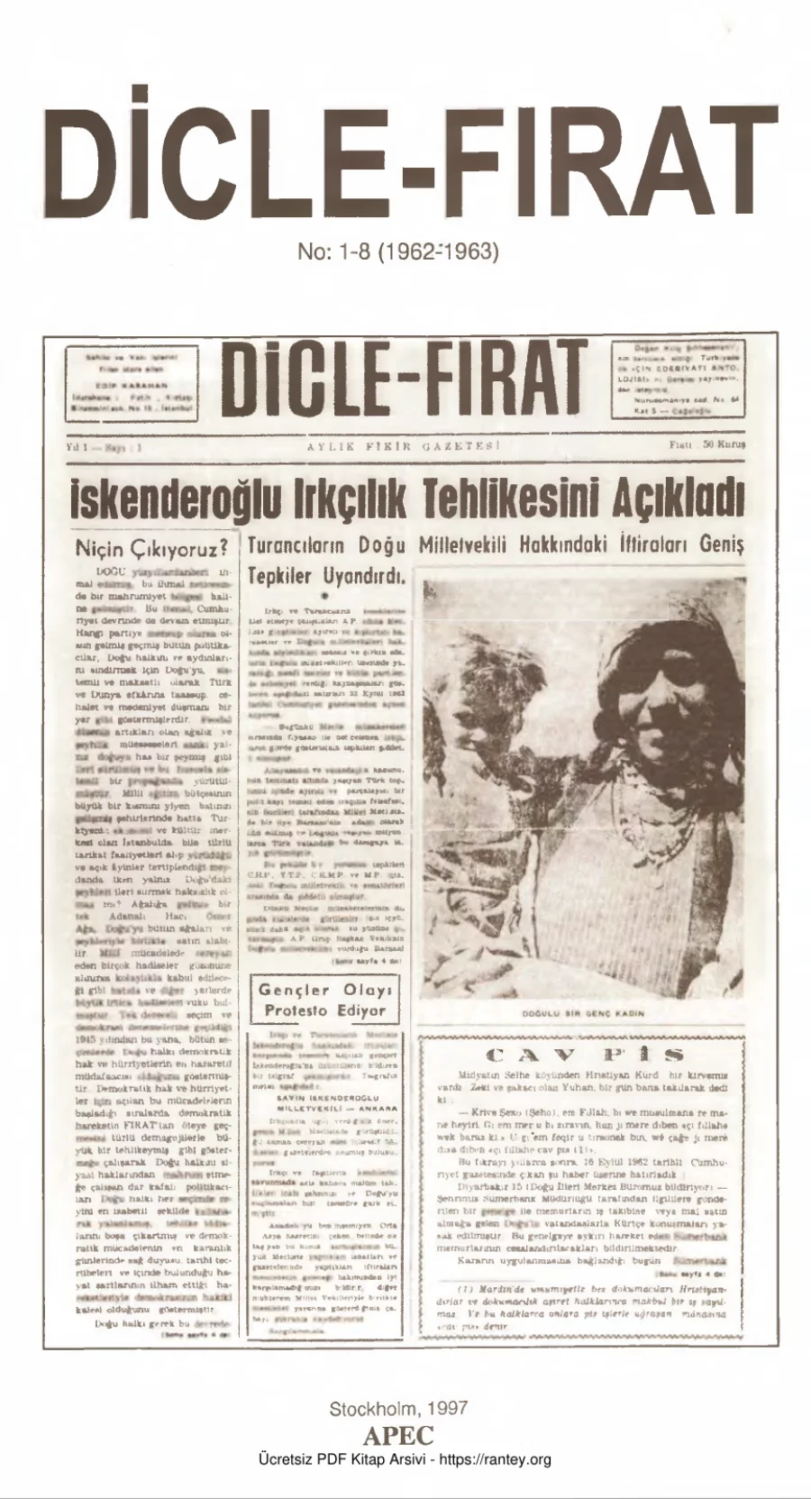 Dicle Fırat Gazetesi 1962 Sayı 1-8 kapak görseli
