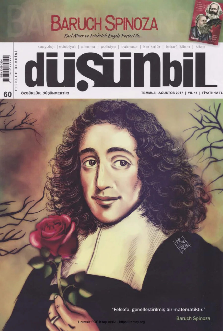 Düşünbil 060 Temmuz Ağustos 2017 Baruch Spinoza kapak görseli