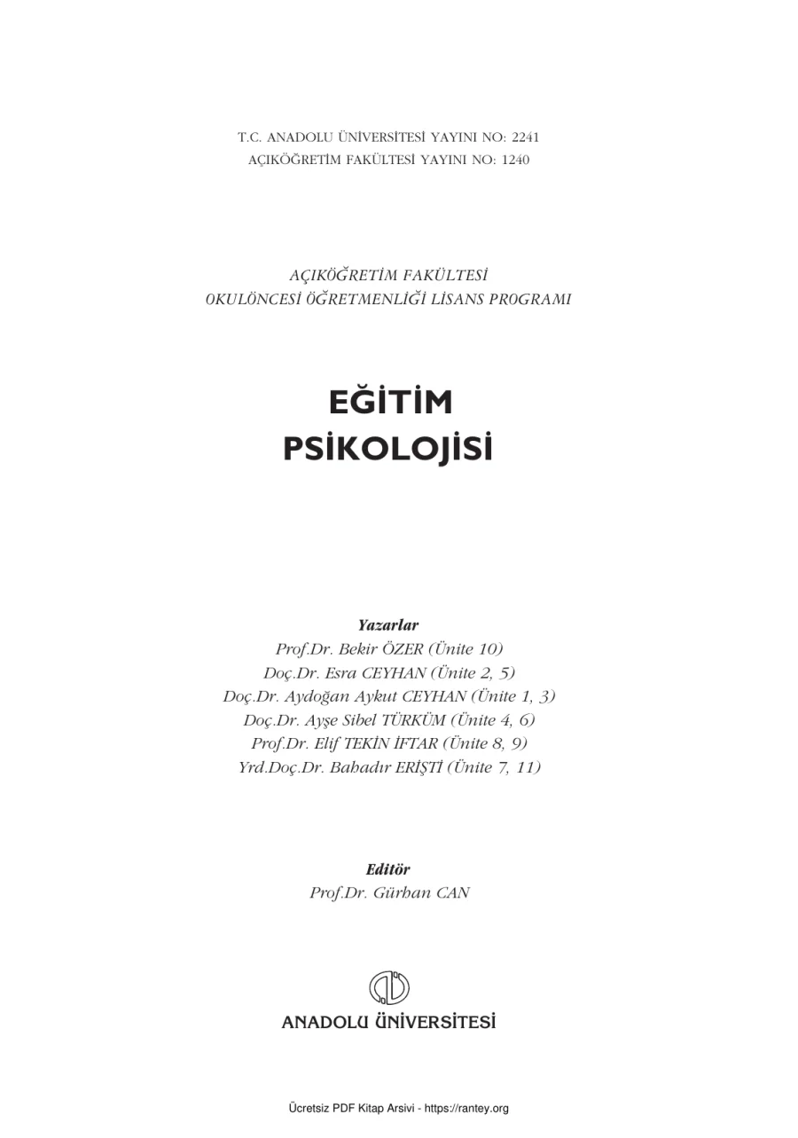 EğitimPsikolojisi2011 PSI102U kapak görseli