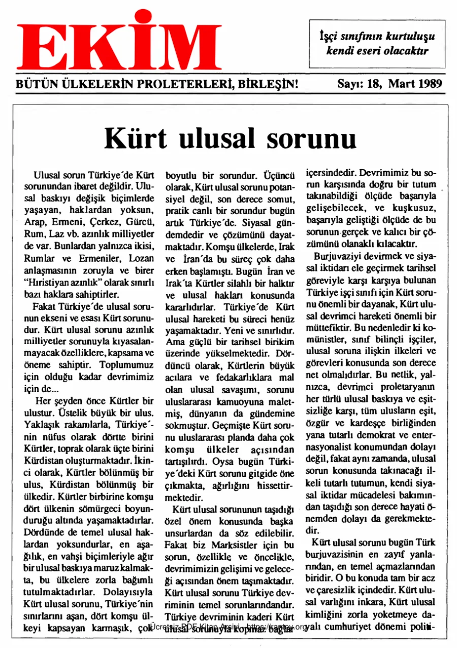Ekim Sayı 018 - Mart 1989 kapak görseli
