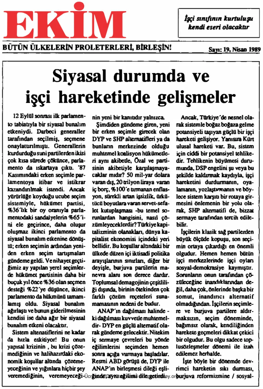 Ekim Sayı 019 - Nisan 1989 kapak görseli
