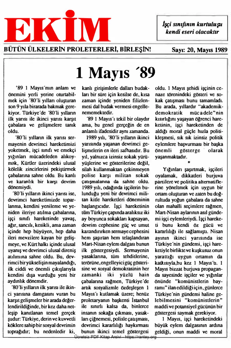 Ekim Sayı 020 - Mayıs 1989 kapak görseli