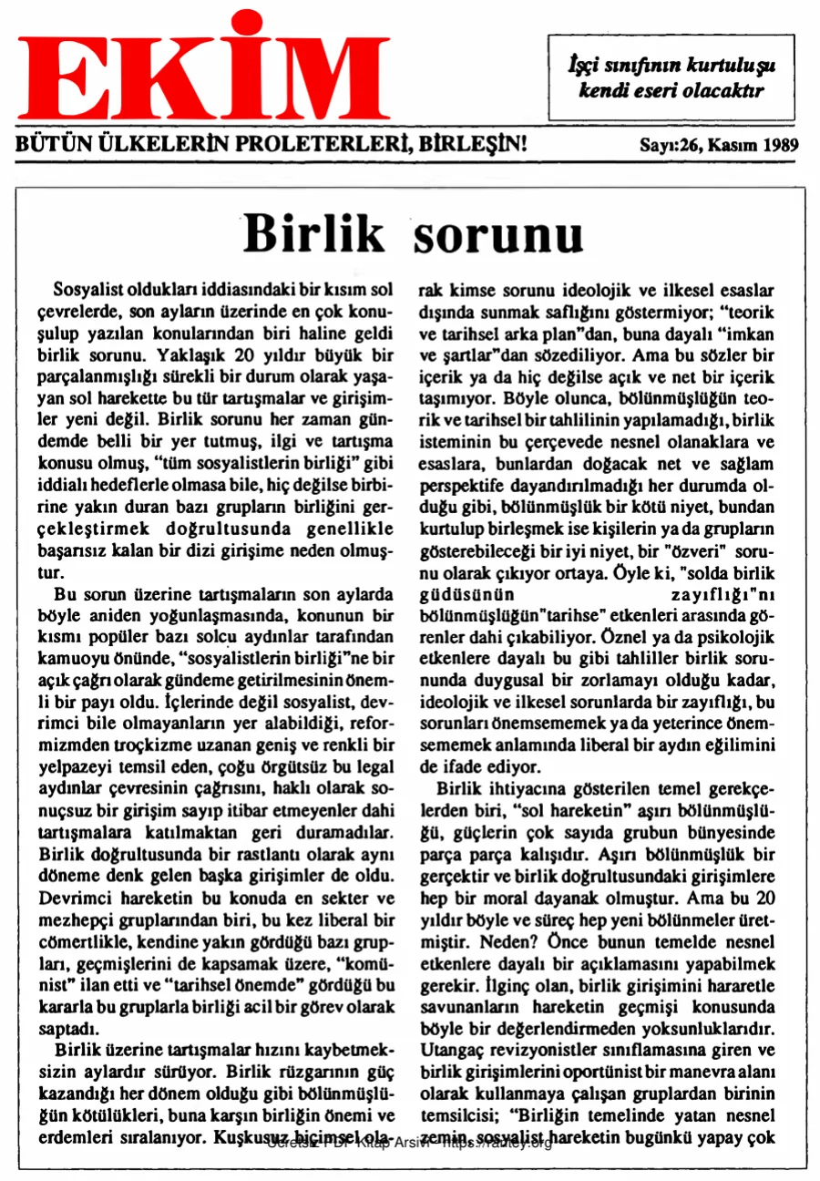 Ekim Sayı 026 - Kasım 1989 kapak görseli