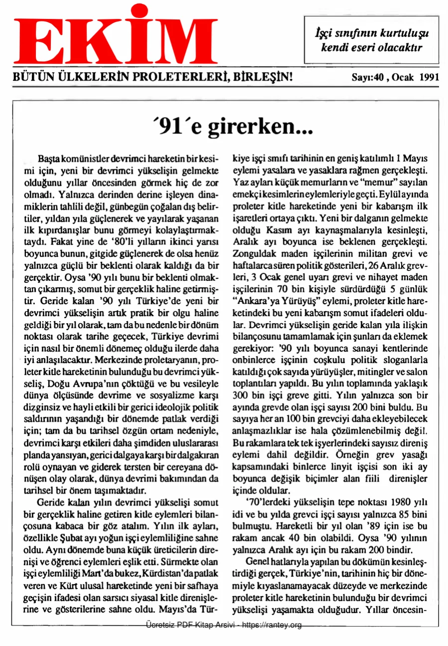 Ekim Sayı 040 - Ocak 1991 kapak görseli