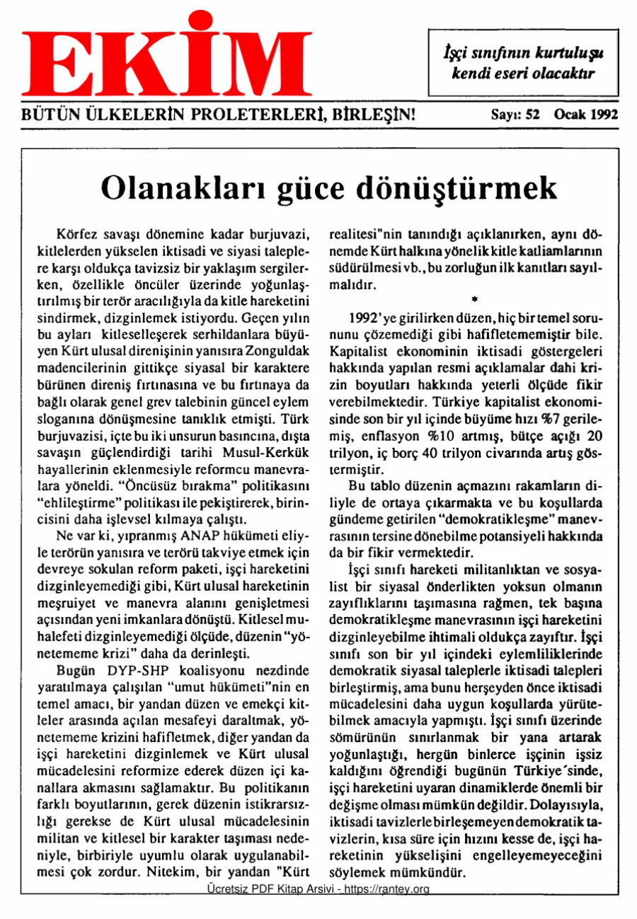Ekim Sayı 052 - Ocak 1992 kapak görseli