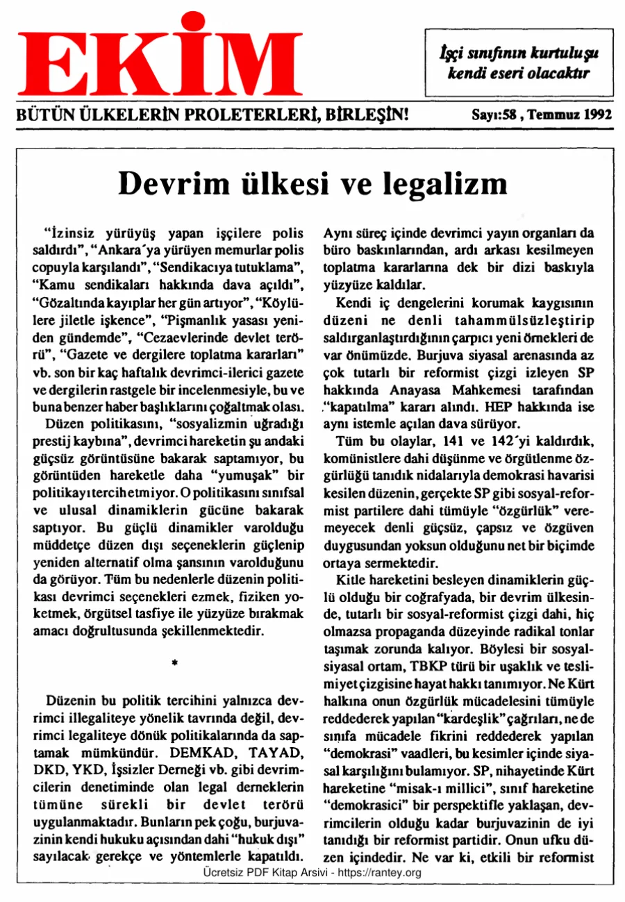 Ekim Sayı 058 - Temmuz 1992 kapak görseli