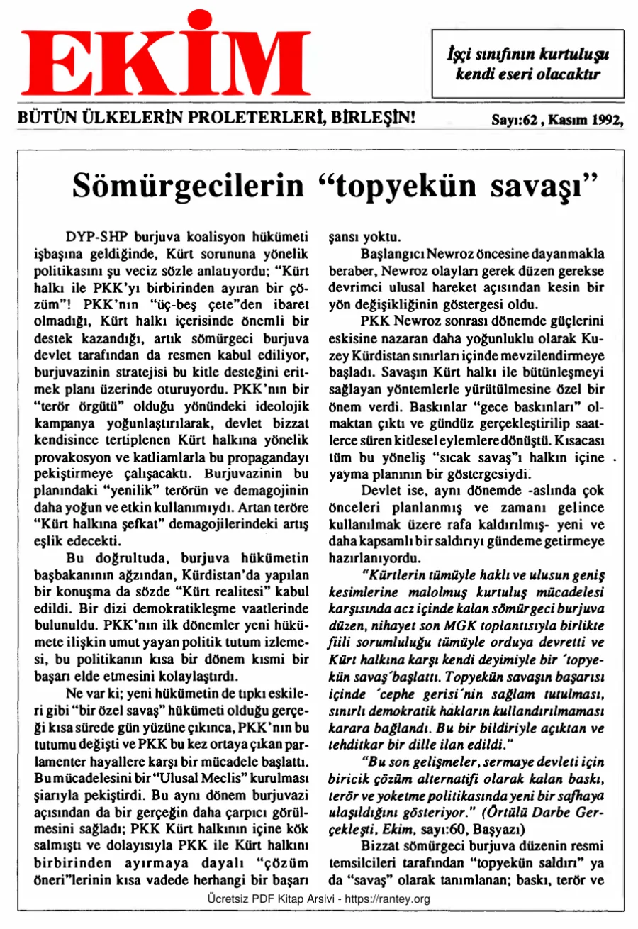 Ekim Sayı 062 - Kasım 1992 kapak görseli