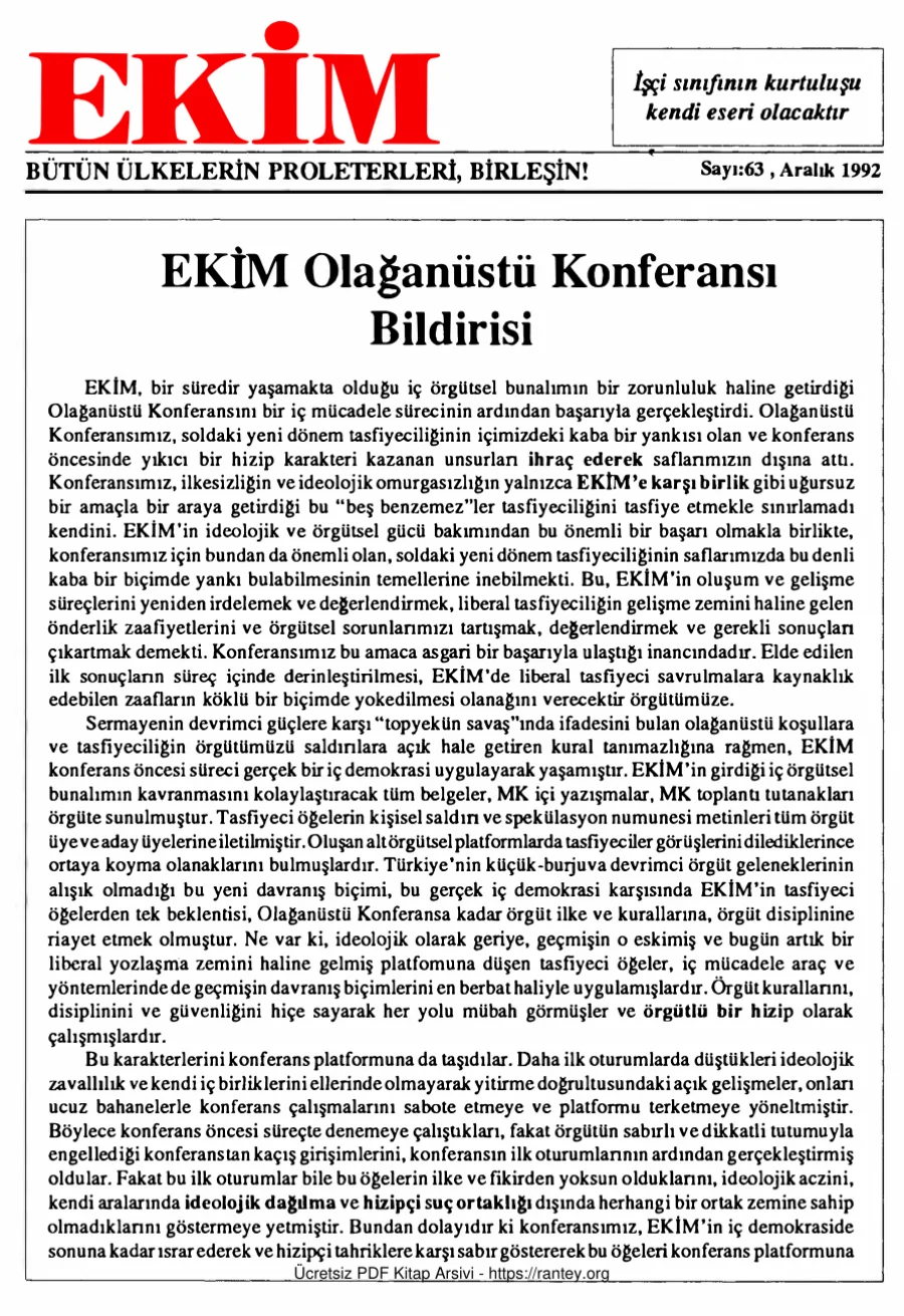 Ekim Sayı 063 - Aralık 1992 kapak görseli