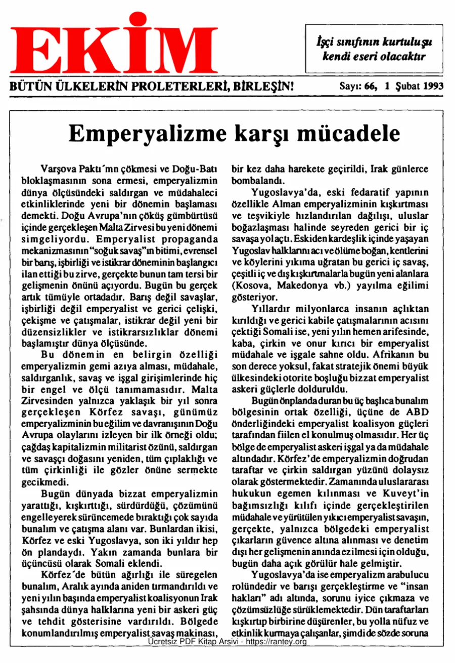 Ekim Sayı 066 - 01 Şubat 1993 kapak görseli