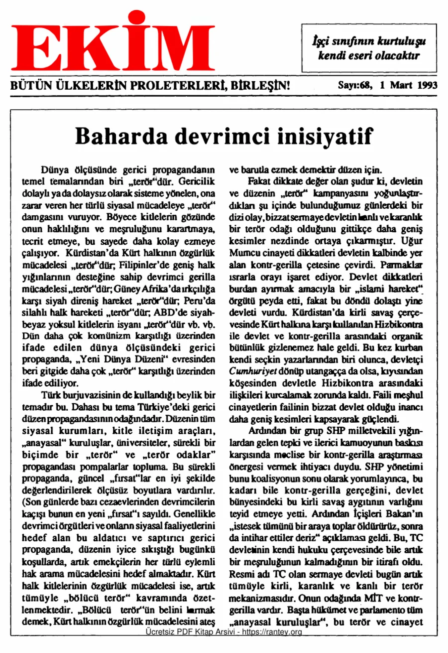 Ekim Sayı 068 - 01 Mart 1993 kapak görseli