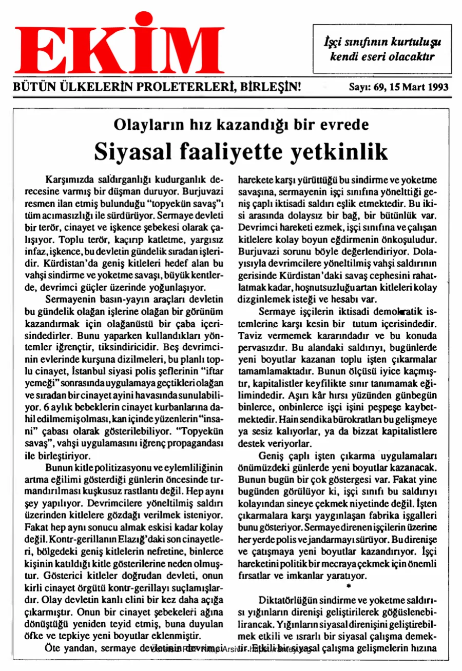 Ekim Sayı 069 - 15 Mart 1993 kapak görseli