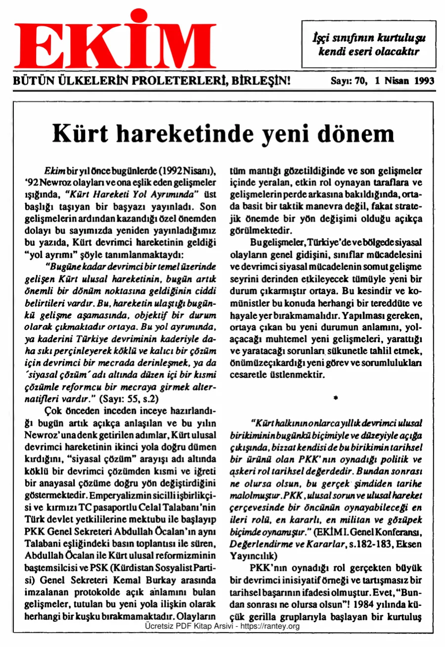 Ekim Sayı 070 - 01 Nisan 1993 kapak görseli