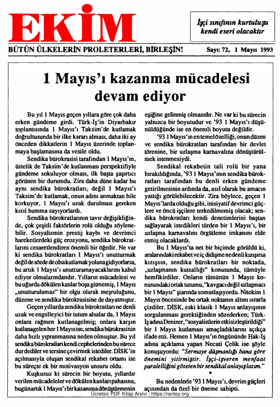 Ekim Sayı 072 - 01 Mayıs 1993 kapak görseli