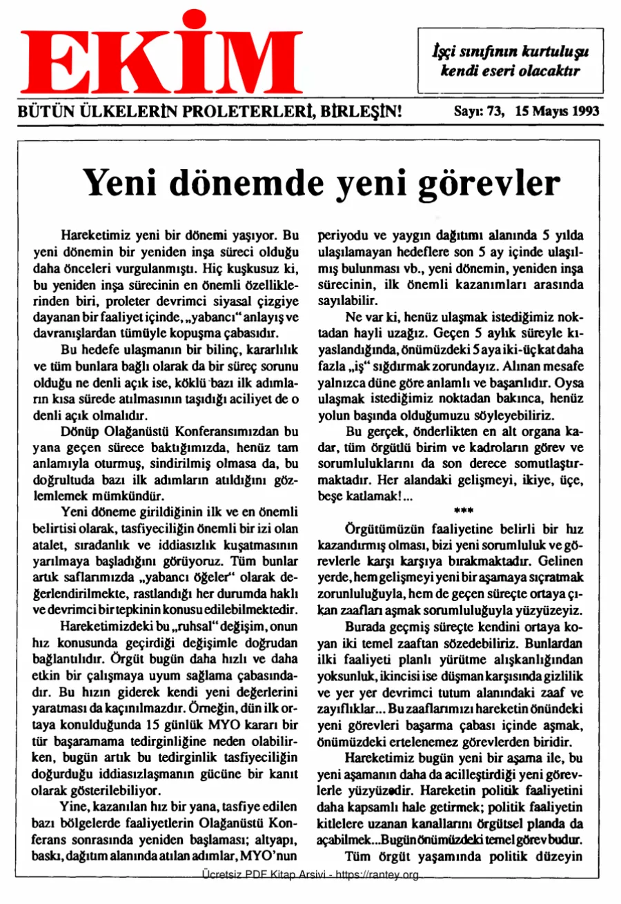 Ekim Sayı 073 - 15 Mayıs 1993 kapak görseli