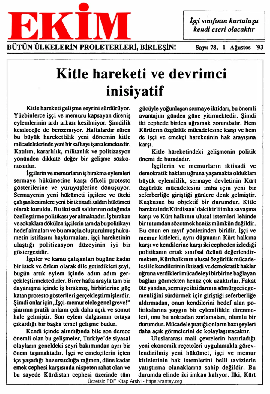 Ekim Sayı 078 - 01 Ağustos 1993 kapak görseli