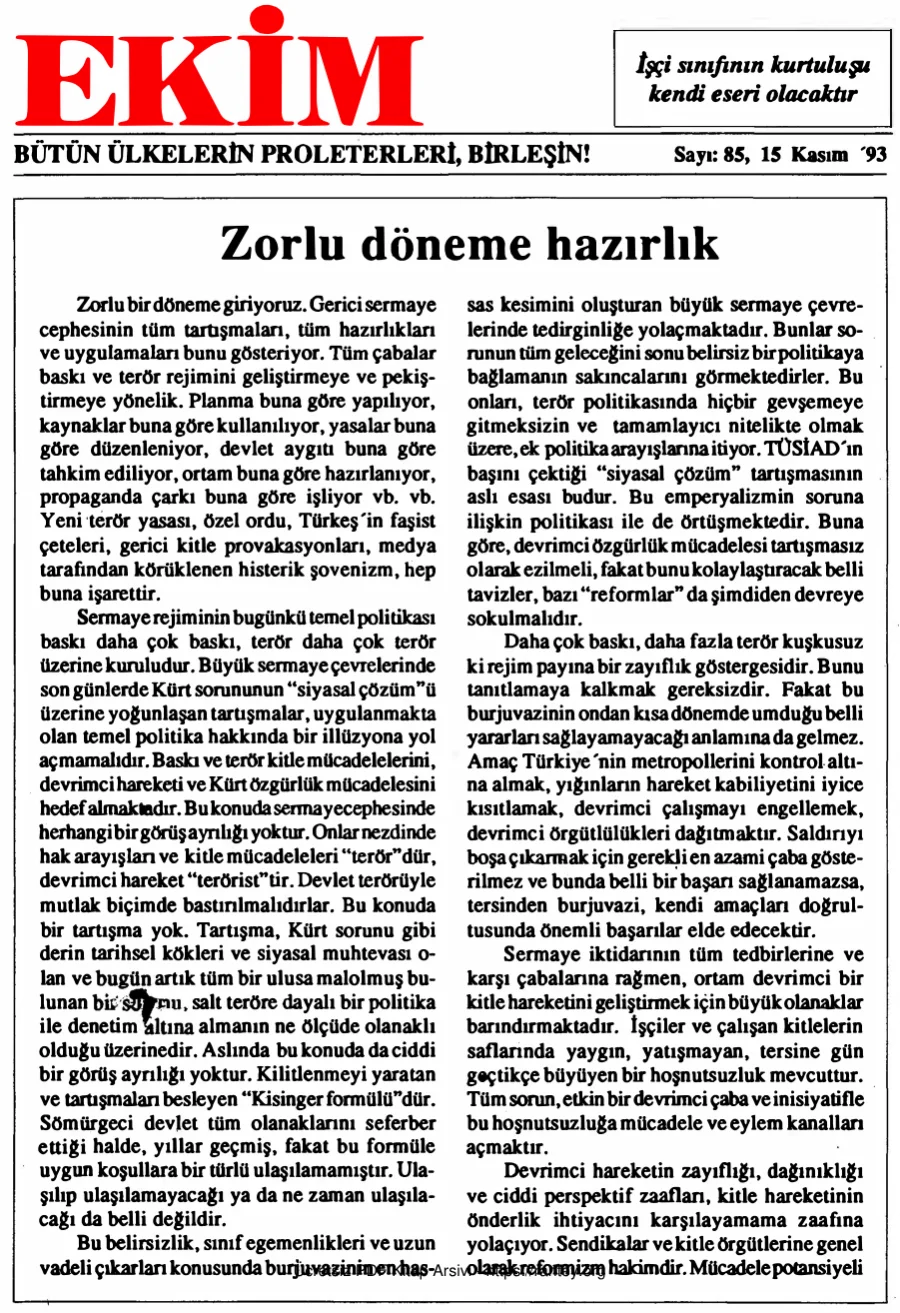 Ekim Sayı 085 - 15 Kasım 1993 kapak görseli