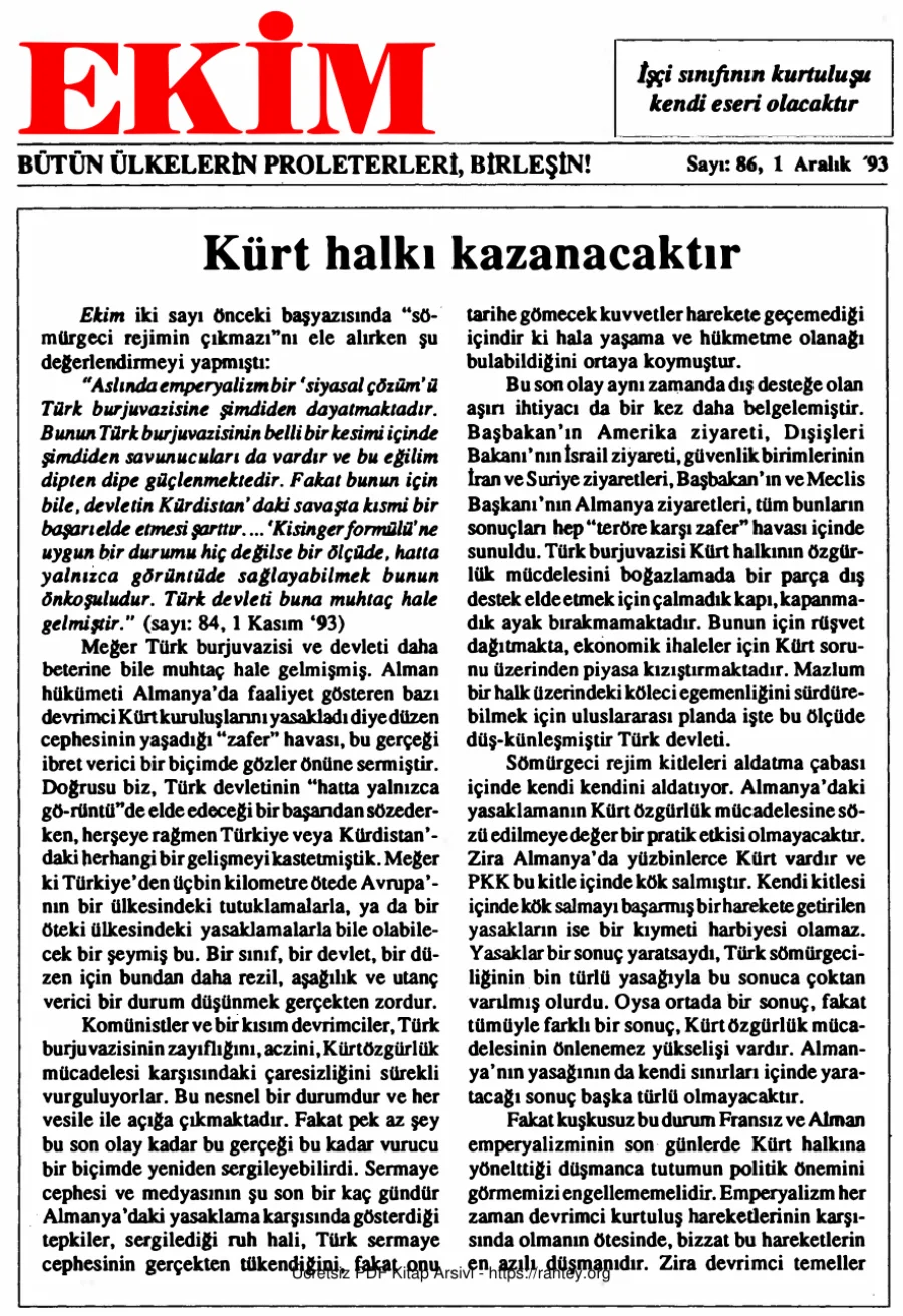 Ekim Sayı 086 - 01 Aralık 1993 kapak görseli