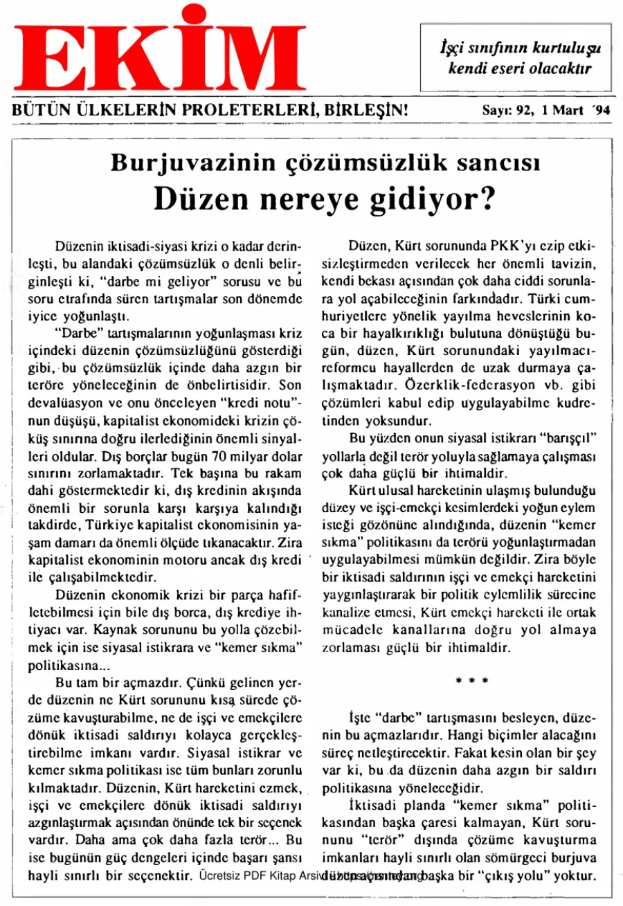 Ekim Sayı 092 - 01 Mart 1994 kapak görseli