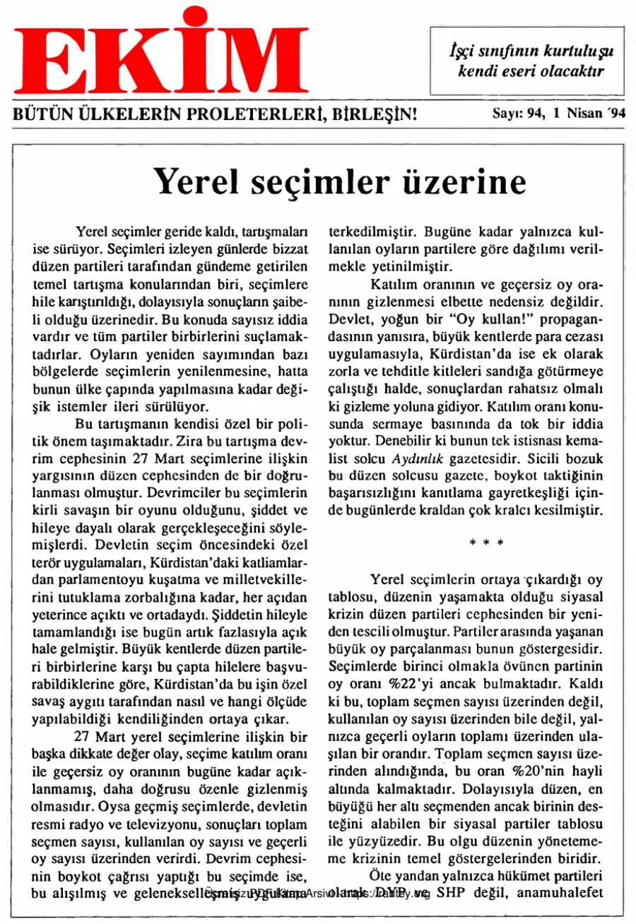 Ekim Sayı 094 - 01 Nisan 1994 kapak görseli