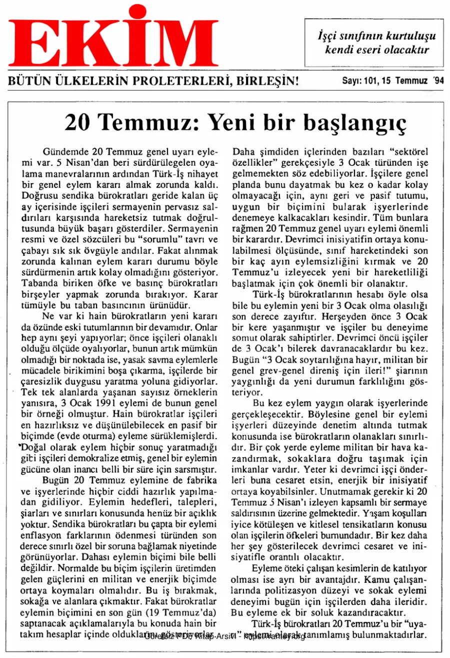 Ekim Sayı 101 - 15 Temmuz 1994 kapak görseli