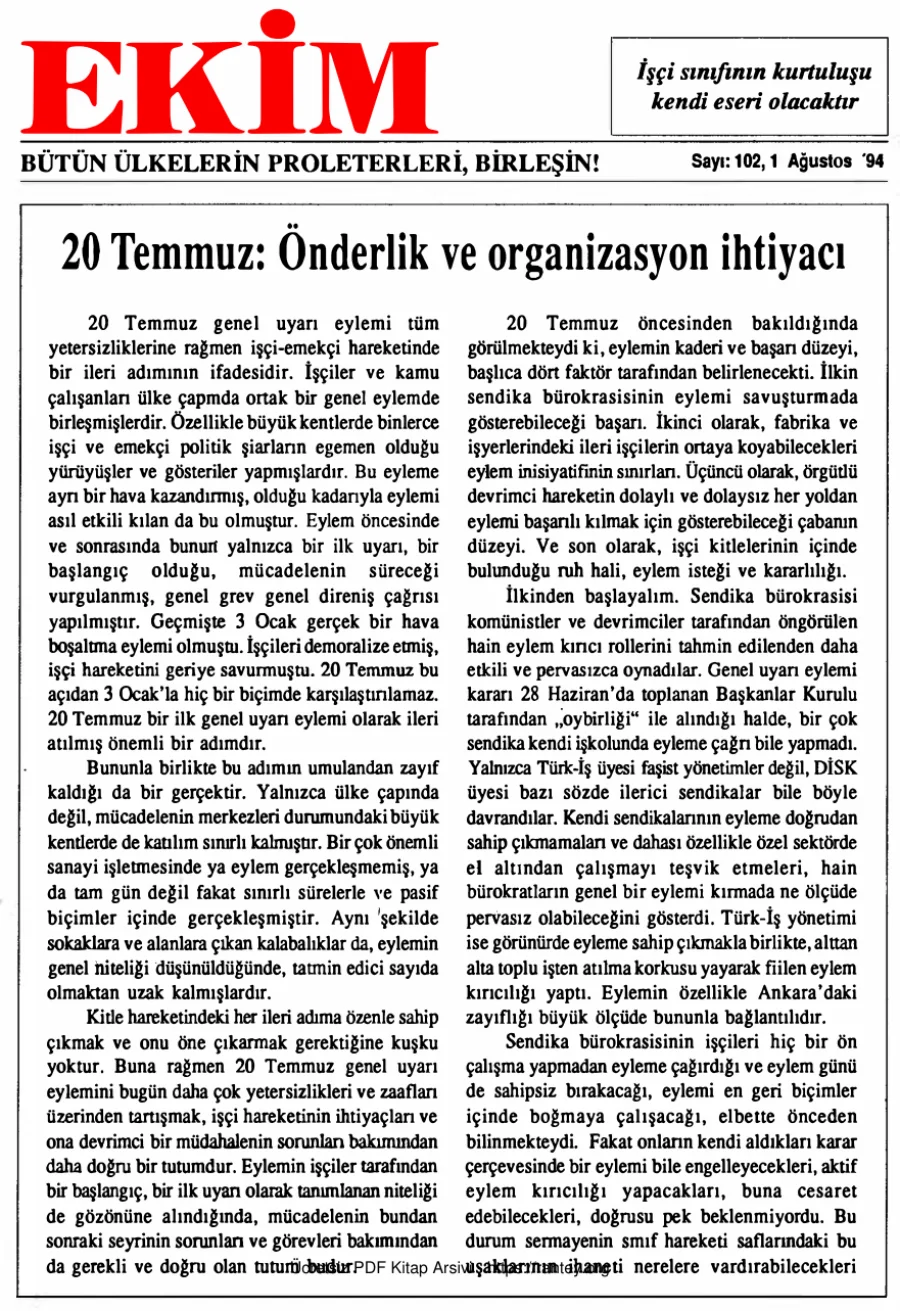 Ekim Sayı 102 - 01 Ağustos 1994 kapak görseli