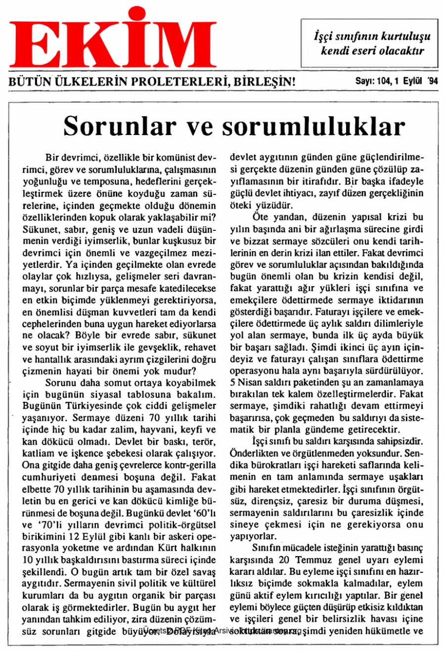 Ekim Sayı 104 - 01 Eylül 1994 kapak görseli